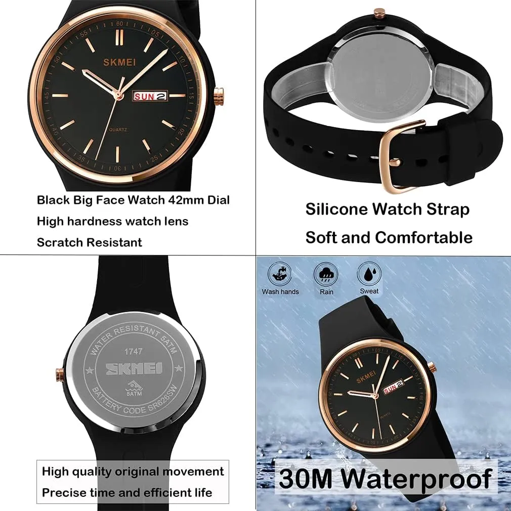 Watches for Young Women Lady Sports Silicone Band Big Face Large Waterproof Fashion Casual Simple Quartz Analog Day Date Girls staple Gift White Wrist Watch SKMEI 