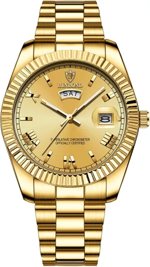 Watches: Gold Silver Band Analog microscope deny rivalry Quartz Wrist Watch with Luminous Hands and Date Calendar Avaner Men's Stainless Steel 