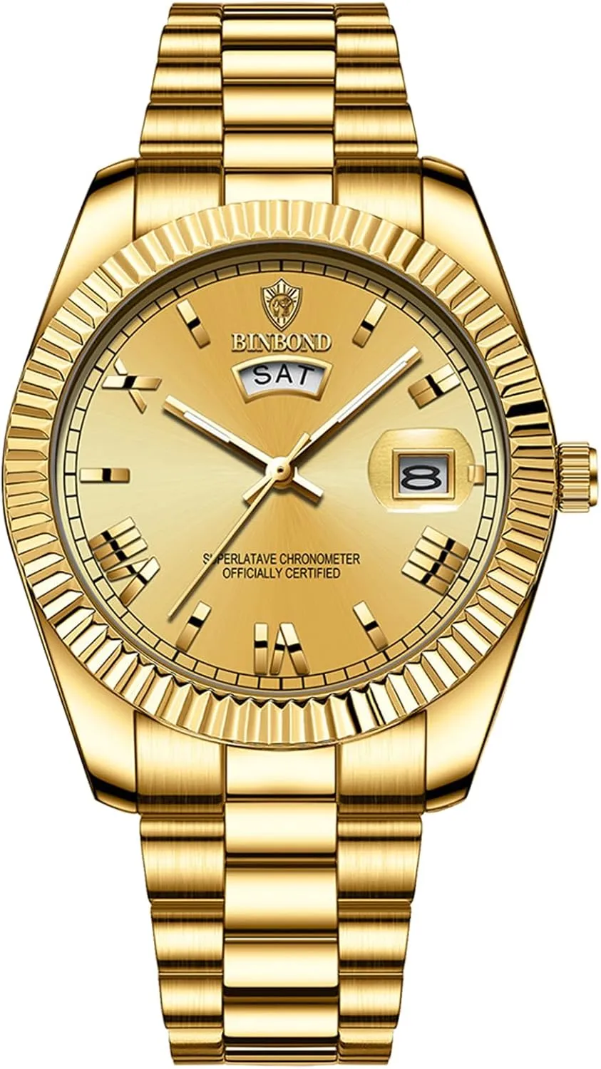 Watches: Gold Silver Band Analog microscope deny rivalry Quartz Wrist Watch with Luminous Hands and Date Calendar Avaner Men's Stainless Steel 