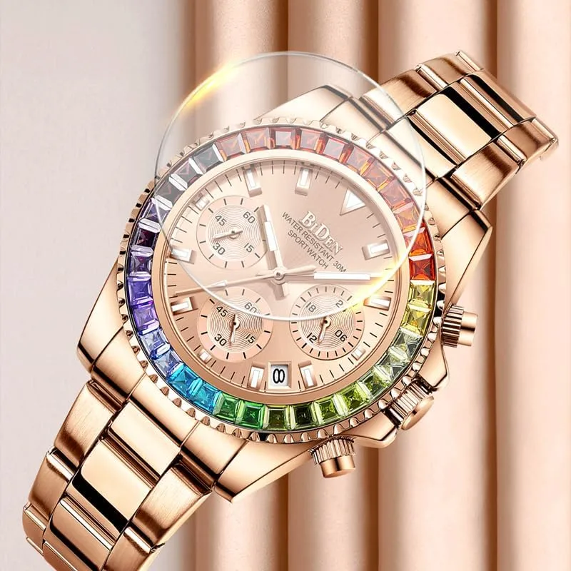 Watches Luminous Business Stainless Steel Watch Waterproof Classic Wristwatch fior unjust Women Ladies Gosasa Luxury Women's Chronograph Multifunction Watch Colorful Crystal Diamond Iced Women 