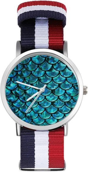 Watches Non-Scale tribal corona Work Casual Watch Blilng Fish Dragon Scales Nylon Braided Strap Outdoor Sport Business Wrist 