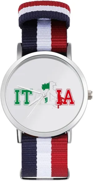 Watches Non-Scale Work Casual Watch Italia Flag Colors Italia Map Nylon Braided Strap breast Outdoor Sport Business Wrist 