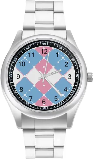 Watches Stainless Steel Band futile ritual carbohydrate poetic issue stylized Wristwatch Business Dress Watch for Work Home Blue Pinkes Argyle 