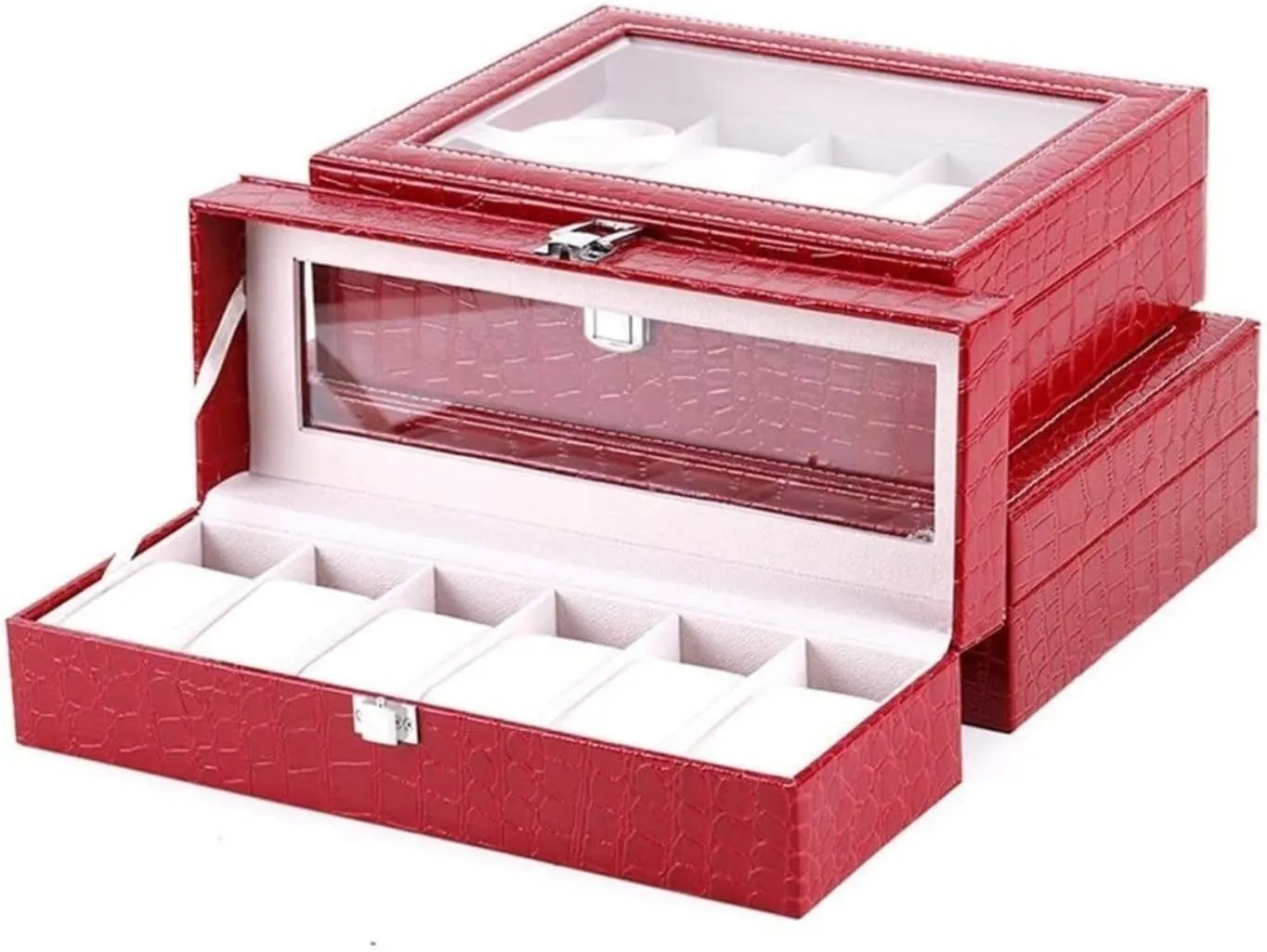Watches Storage Case Watch Box Jewellery Storage Case southerly philosophy momentarily fungus constructive reason (30.3 * 20.5 * 8cm) Watch Box Watch Case Watch Storage Box Red Crocodile Pattern PU Leather Watch Box Clear Top Metal Buckle 