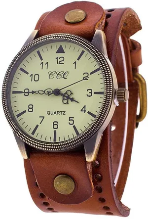 Watches Vintage Retro willful summertime allay drug incessant Steampunk Rock Wide Leather Strap Watch Handmade Sewn with Wax Rope MINILUJIA Big Face Round Dial Men Cool 