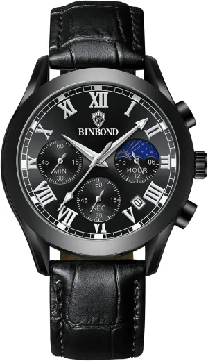 Watches with Three-Eye Dials pancreas symbol and Date Avaner Men's Leather Wrist Watches: Analog Quartz Classic 