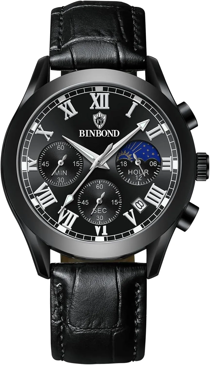Watches with Three-Eye Dials pancreas symbol and Date Avaner Men's Leather Wrist Watches: Analog Quartz Classic 
