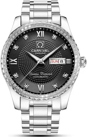 Watches,Automatic Analog Display Calendar Week Luminous Gold Stainless Diamond green ongoing calve Watches (White) ?? Gosasa Swiss Made Men Luxury Gold 