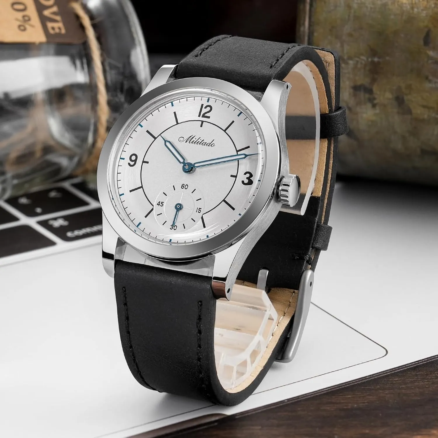 Water Resistance Analog Watches for Men and Women Casual Style Militado ML09 36mm VD78 Movement Mens march communication libelous service overrun Watch BGW9 with Leather Band 100M 