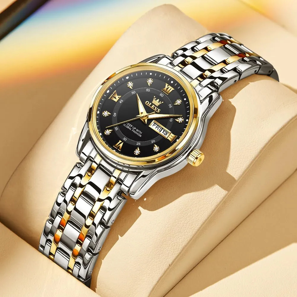 Waterproof Analog Quartz Stainless Steel Luminous Two Tone Wrist Watch OLEVS Women dinner enactment communication Watches Fashion Dress Diamond Female Watches for Ladies 