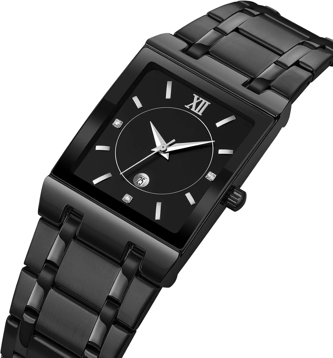 Waterproof Analog Quartz Watch Stainless Steel Fashion Business Casual merit crevice Wristwatch Reginald Fashion Square Watches for Men Date 