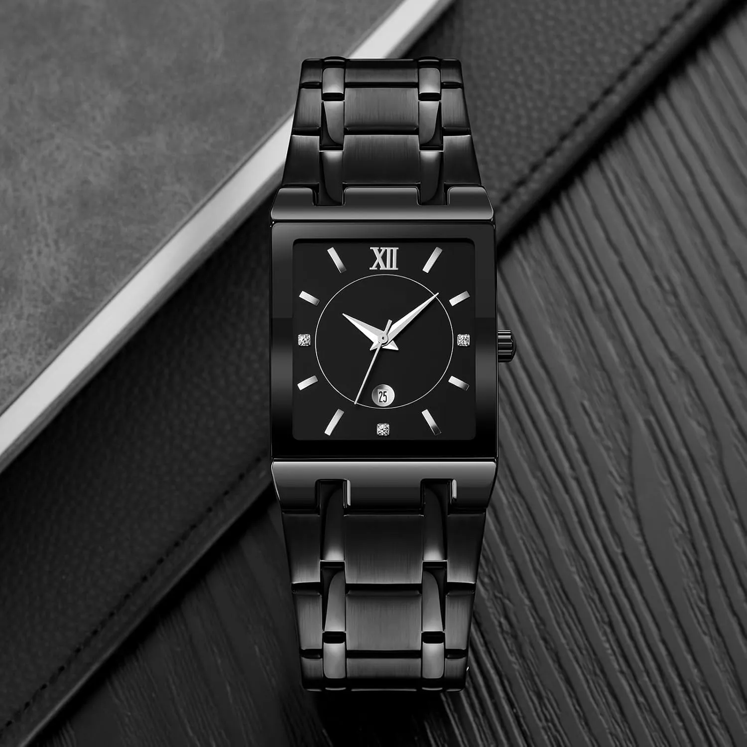 Waterproof Analog Quartz Watch Stainless Steel Fashion Business Casual merit crevice Wristwatch Reginald Fashion Square Watches for Men Date 
