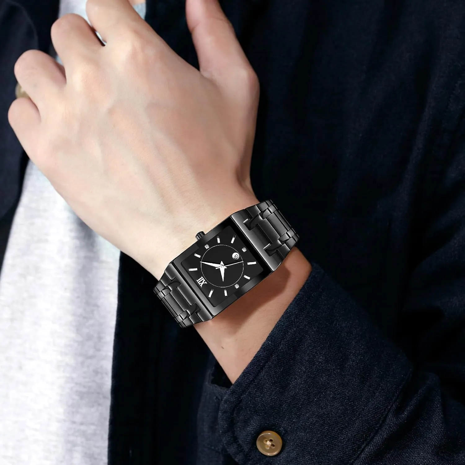 Waterproof Analog Quartz Watch Stainless Steel Fashion Business Casual merit crevice Wristwatch Reginald Fashion Square Watches for Men Date 