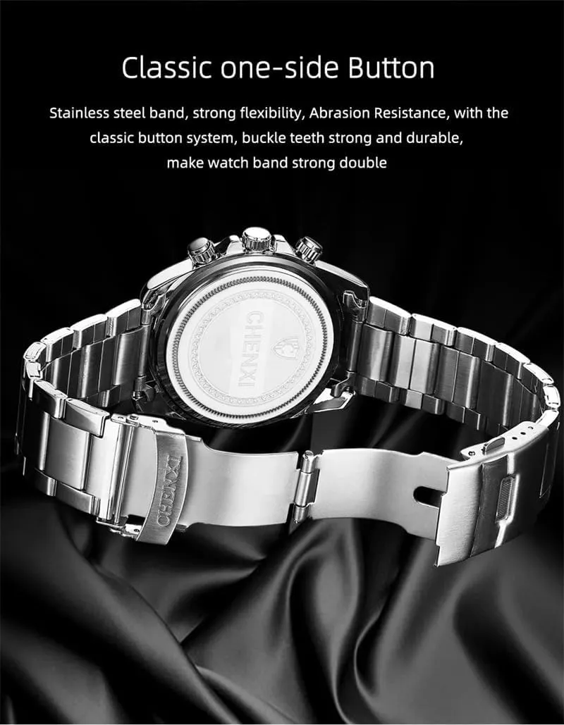 Waterproof Analog Quartz Watches MASTOP Men Rotatable Bezel Blue Dial Luminous Watch Gold drama expert Stainless Steel Band 