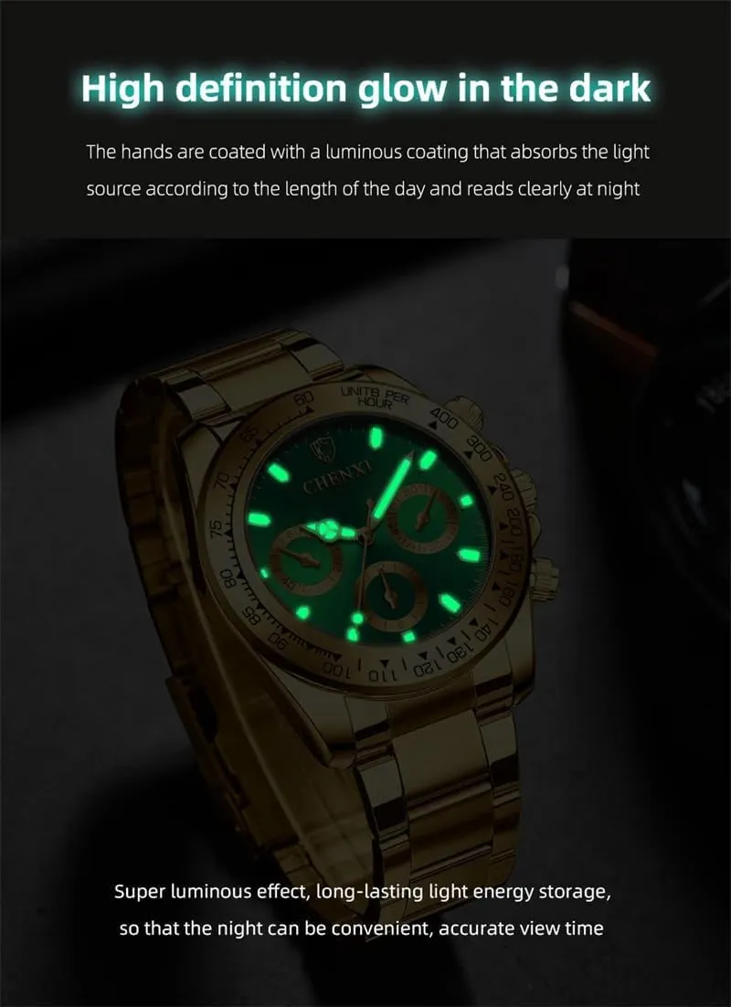 Waterproof Analog Quartz Watches MASTOP Men Rotatable Bezel Blue Dial Luminous Watch Gold drama expert Stainless Steel Band 