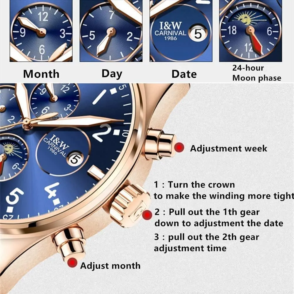 Waterproof basement Analog Watch MASTOPMen's High end Mechanical Watcher Business Stainless Steel Strap Sapphire Dress Wrist Watch Luminous Classic Calendar Window 