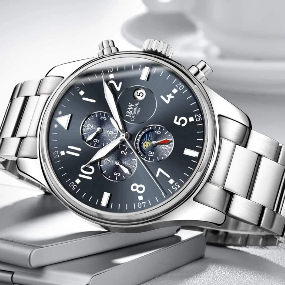 Waterproof basement Analog Watch MASTOPMen's High end Mechanical Watcher Business Stainless Steel Strap Sapphire Dress Wrist Watch Luminous Classic Calendar Window 