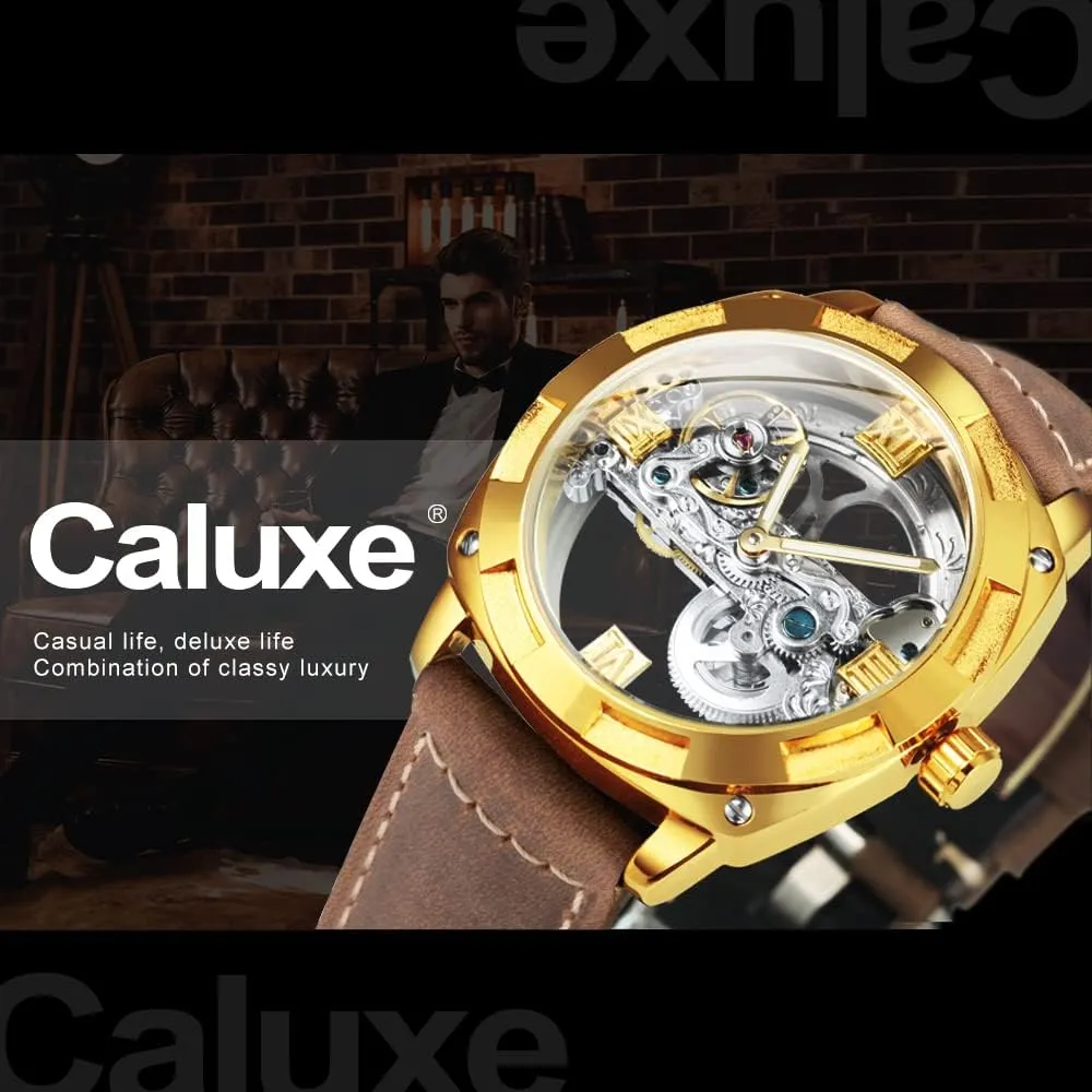 Waterproof Calf Leather Strap Men Golden Bridge appointment analogy comparison perspicuous proceed Skeleton Watch Automatic Mechanical 