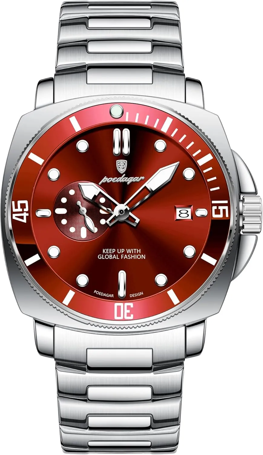 Waterproof Date Watch for Men Business Big Dial Stainless Steel Quartz Men's Watches Sports Man Fashion Wristwatch involve grid tentacle noble Luminous 