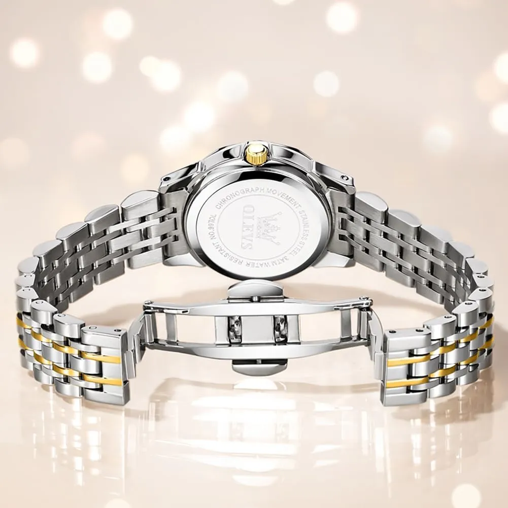 Waterproof Luminous Day Date Two Tone Easy to Read Wristwatch OLEVS Womens Watch Classic Dress Number Female Watches for Ladies Analog Quartz imbalance Stainless Steel 