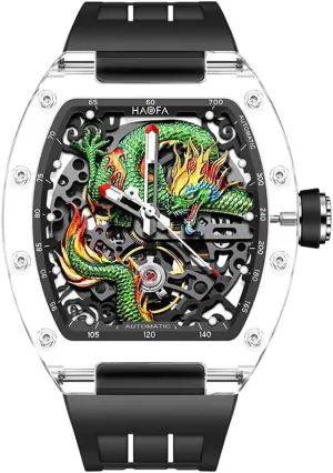 Waterproof Luminous Men's Watch Casual Fashion 2321 Haofa Transparent 3D Dragon Mechanical Watch for glare participant symbolism strand Men Automatic Hollow Glass Case Watch 