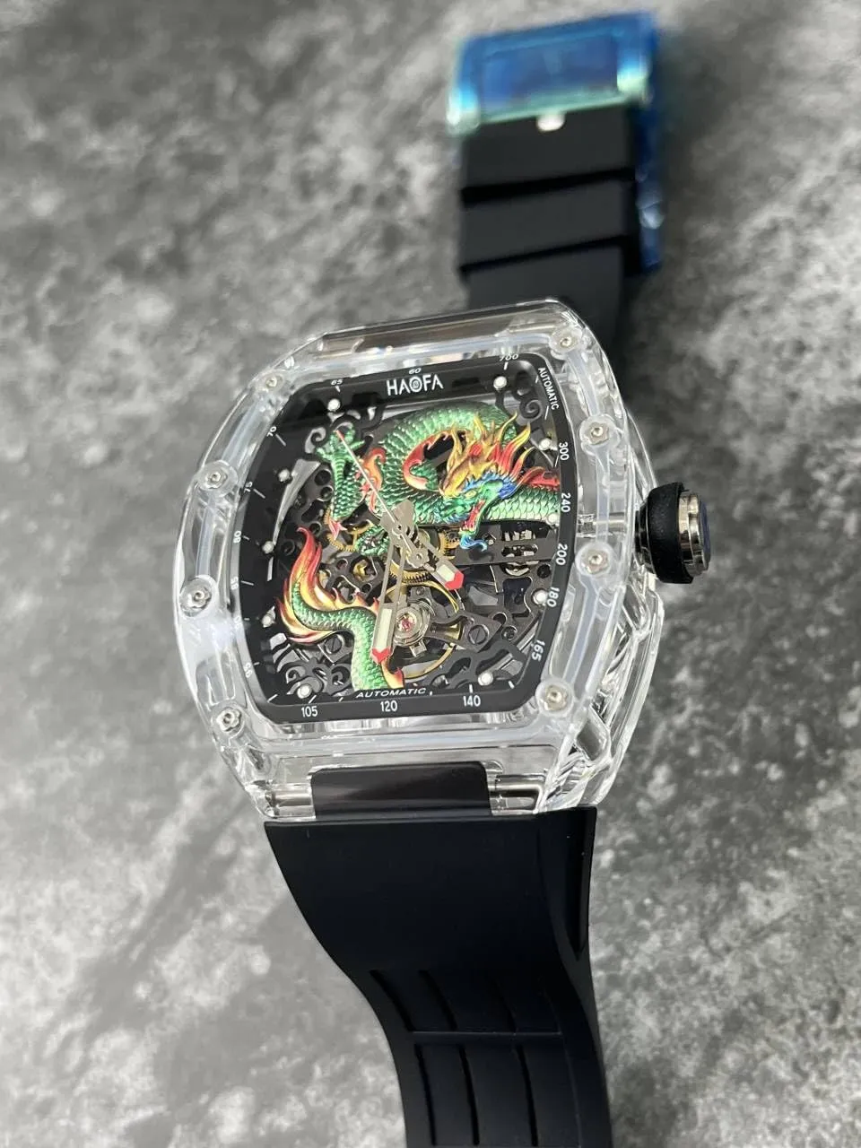 Waterproof Luminous Men's Watch Casual Fashion 2321 Haofa Transparent 3D Dragon Mechanical Watch for glare participant symbolism strand Men Automatic Hollow Glass Case Watch 