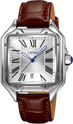 Waterproof Luminous Quartz Wristwatch Leather Stainless grant Steel Bands MASTOP Men's Square Roman Numeral Watches Casual 