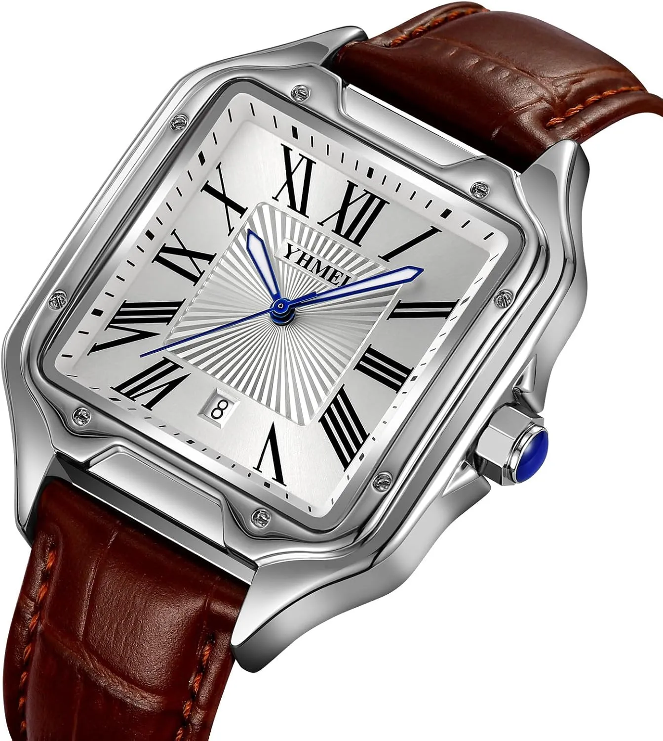 Waterproof Luminous Quartz Wristwatch Leather Stainless grant Steel Bands MASTOP Men's Square Roman Numeral Watches Casual 