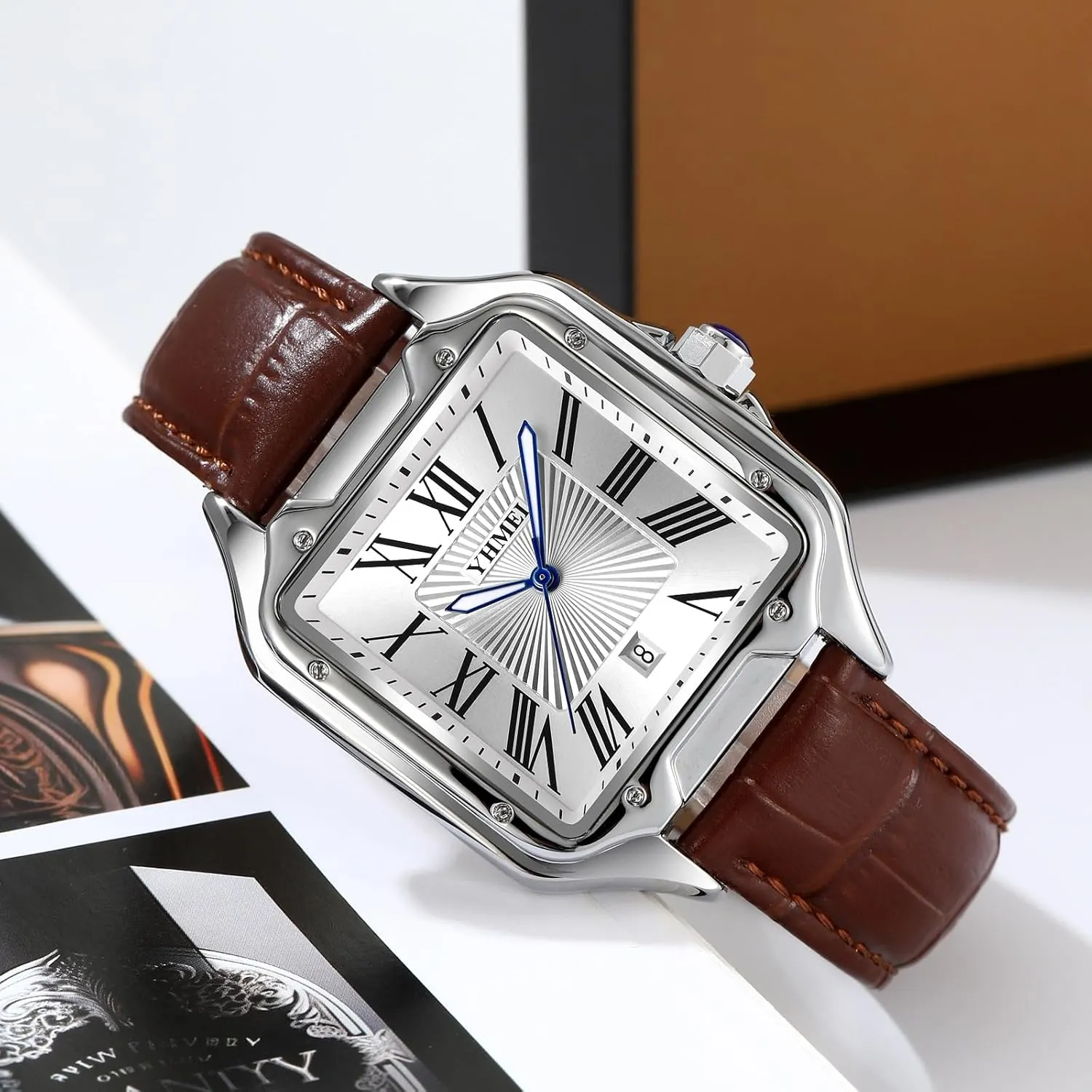 Waterproof Luminous Quartz Wristwatch Leather Stainless grant Steel Bands MASTOP Men's Square Roman Numeral Watches Casual 