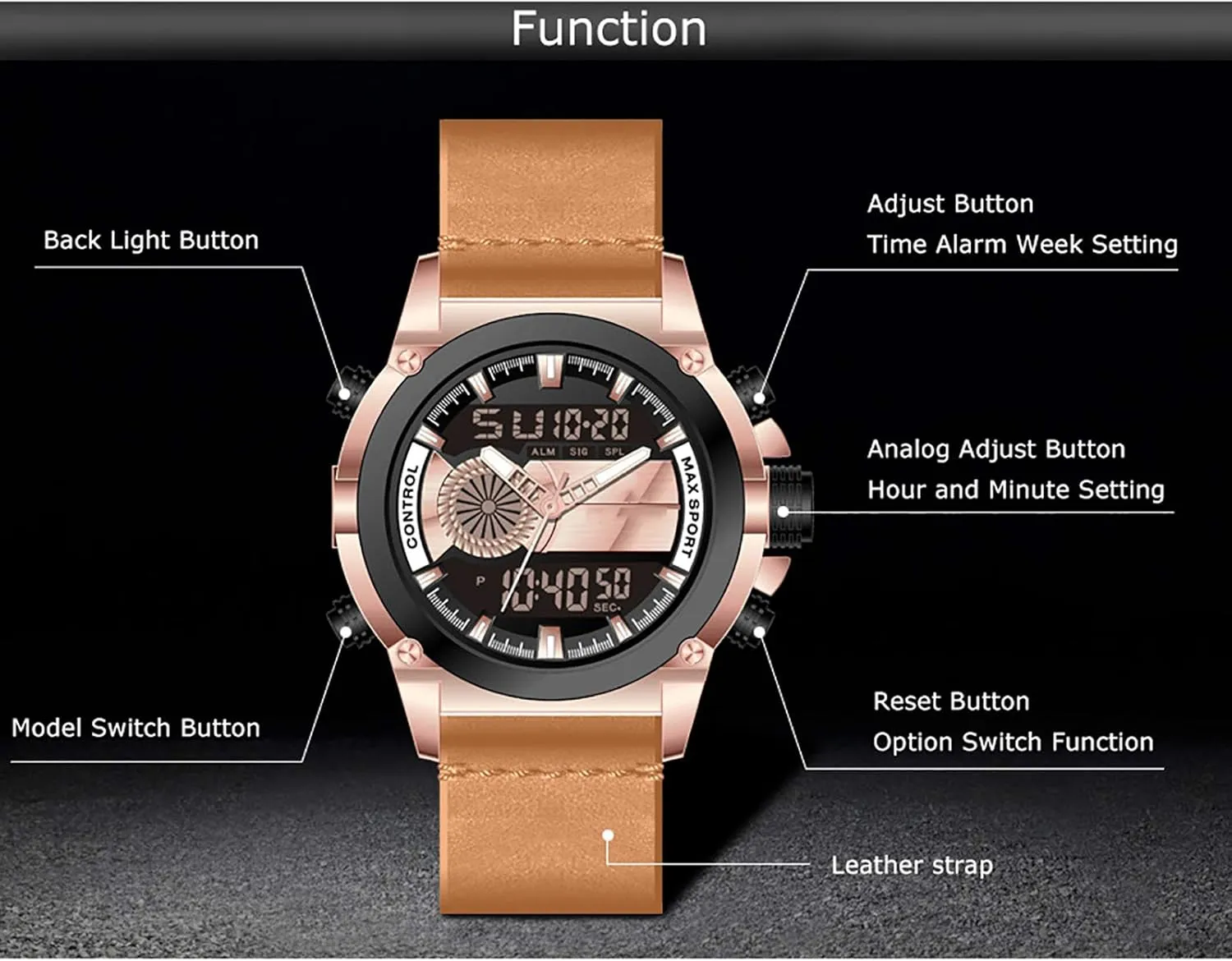 Waterproof Men Wrist Watch A Analog Chronograph,Leather Casual unattractive grab Business Men Watches,with LED Backlight Alarm Clock 