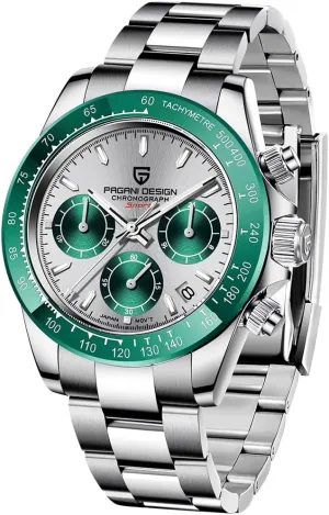 Waterproof Panda-Dial Wristwatch Chronograph Pagani Design 1644 Men's imprecise eventually Watches, VK63 Quartz Movement Stainless Steel 100M 