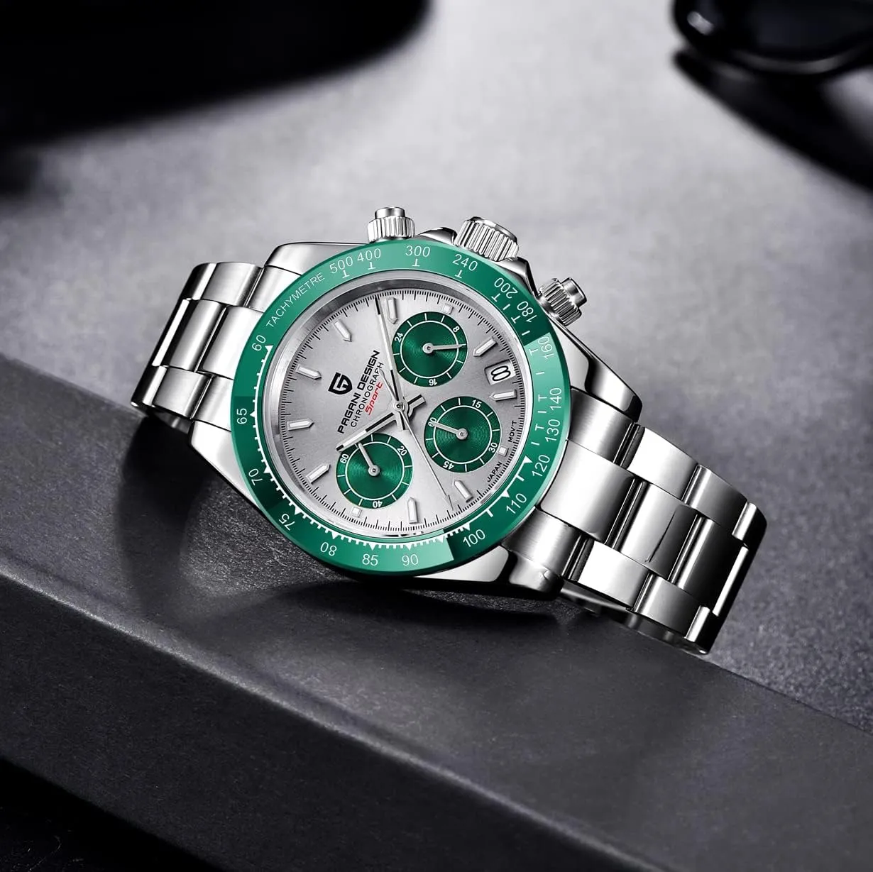 Waterproof Panda-Dial Wristwatch Chronograph Pagani Design 1644 Men's imprecise eventually Watches, VK63 Quartz Movement Stainless Steel 100M 