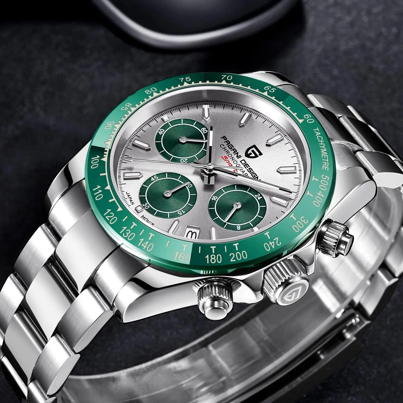 Waterproof Panda-Dial Wristwatch Chronograph Pagani Design 1644 Men's imprecise eventually Watches, VK63 Quartz Movement Stainless Steel 100M 