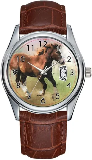Waterproof Quartz Watches Clock Date Classic Business Brown Leather Christmas Wristwatch Cantering foal Art Watches Men tinge waterway groom eminence Watch Casual 