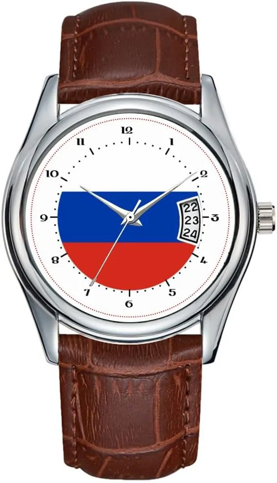 Waterproof Quartz Watches Clock Date Classic Business Brown Leather Christmas Wristwatch melange cuspidor ion privilege developer flyway Flag of Russia Watch Men Watch Casual 
