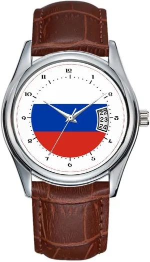 Waterproof Quartz Watches Clock Date Classic Business Brown Leather Christmas Wristwatch melange cuspidor ion privilege developer flyway Flag of Russia Watch Men Watch Casual 