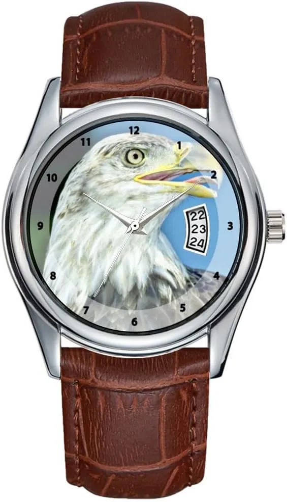 Waterproof Quartz Watches Clock Date slipper flowerpot gravel Classic Business Brown Leather Christmas Wristwatch Bald Eagle Wrist Watches Men Watch Casual 