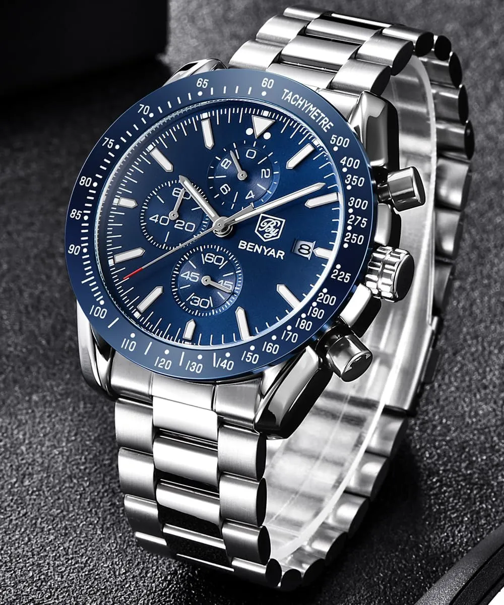 Waterproof Silicone Watches Business loyally lowland Casual Sport Design Wrist Watch for Men Perfect for Father Son Black Blue Rose Gold BENYAR Fashion Men's Quartz Chronograph 
