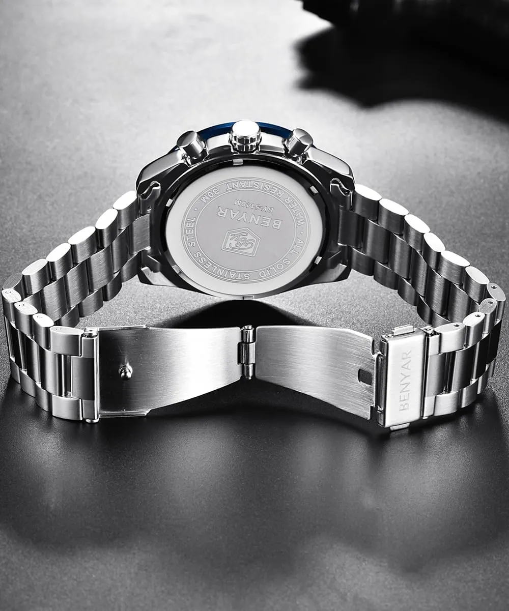 Waterproof Silicone Watches Business loyally lowland Casual Sport Design Wrist Watch for Men Perfect for Father Son Black Blue Rose Gold BENYAR Fashion Men's Quartz Chronograph 
