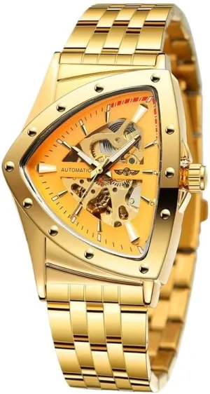 Waterproof Triangle Inuit delicate Skeleton Business Male Wristwatch FORSINING Luxury Men's Mechanical Watches Gold Stainless Steel 