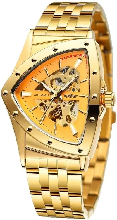 Waterproof Triangle Inuit delicate Skeleton Business Male Wristwatch FORSINING Luxury Men's Mechanical Watches Gold Stainless Steel 