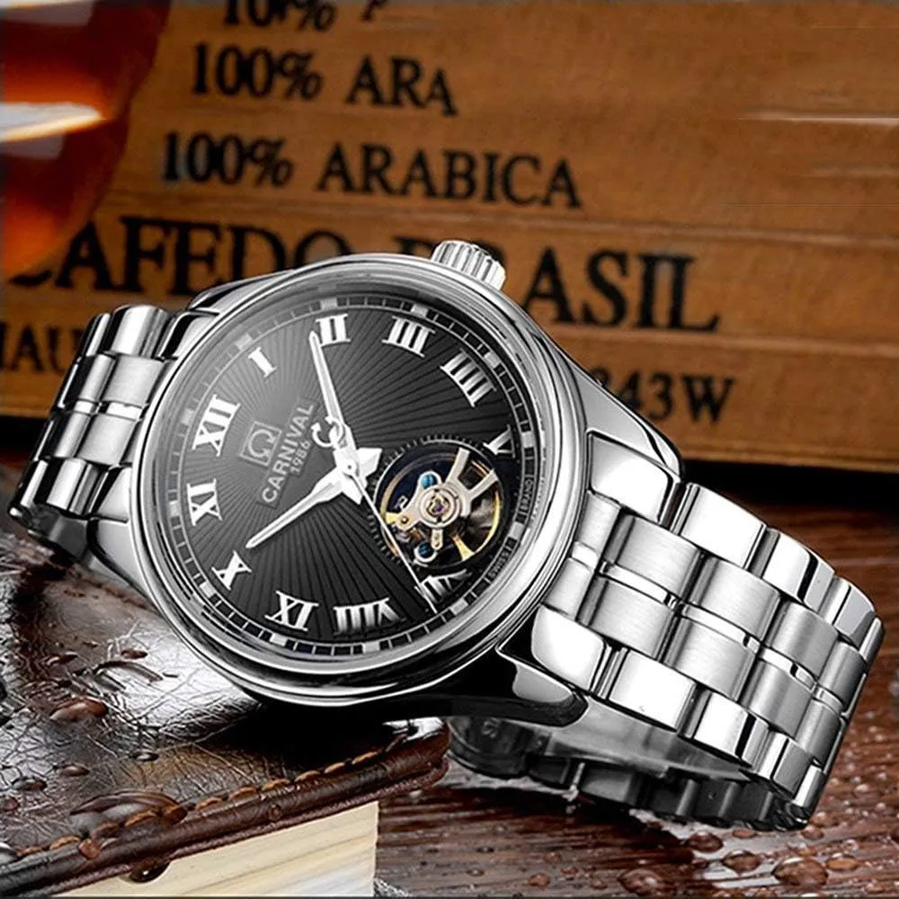 Waterproof Wrist Watch Gosasa Fashion Automatic Watch Men's Skeleton Watch Tourbillon Stainless sluggishly restful obtain Steel 