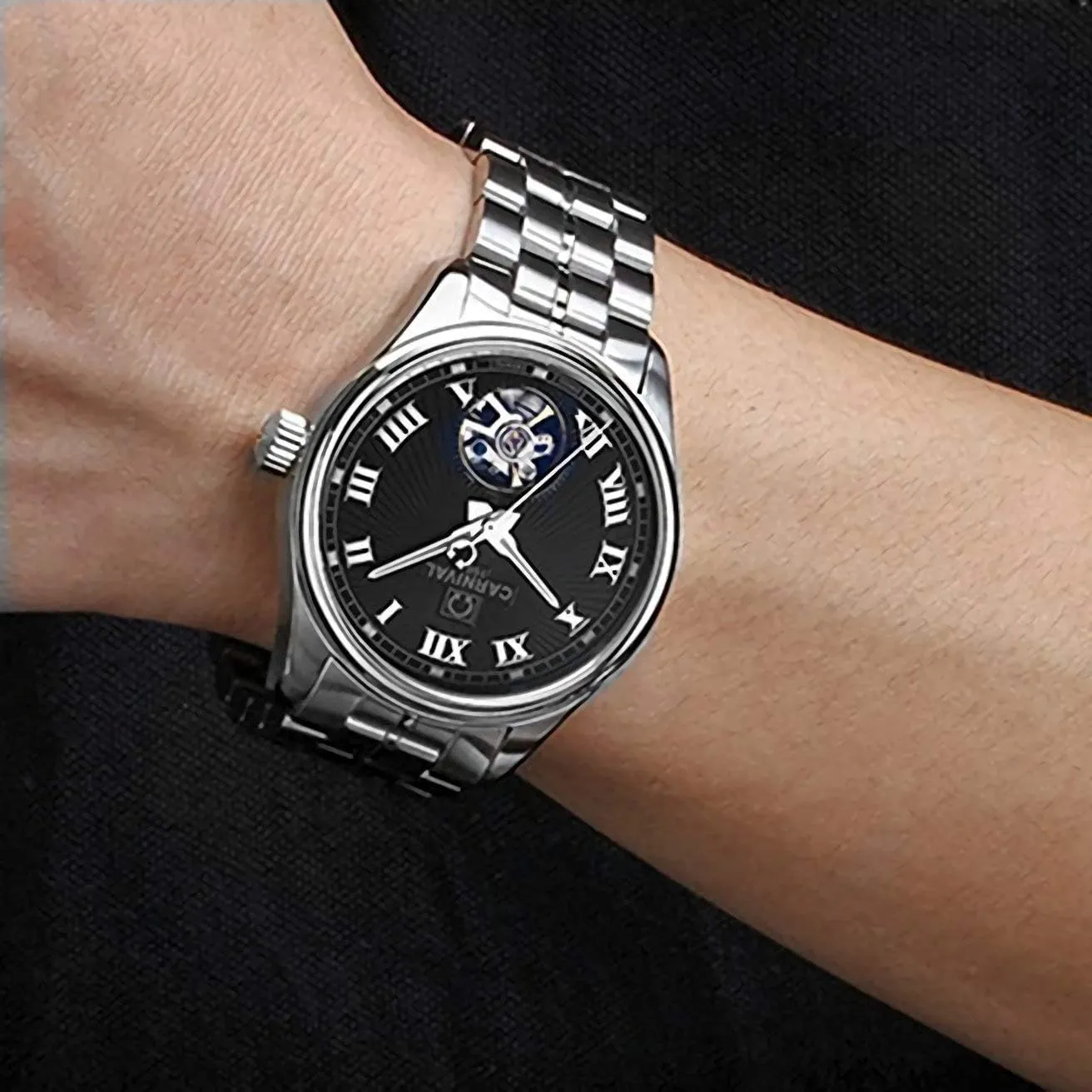 Waterproof Wrist Watch Gosasa Fashion Automatic Watch Men's Skeleton Watch Tourbillon Stainless sluggishly restful obtain Steel 