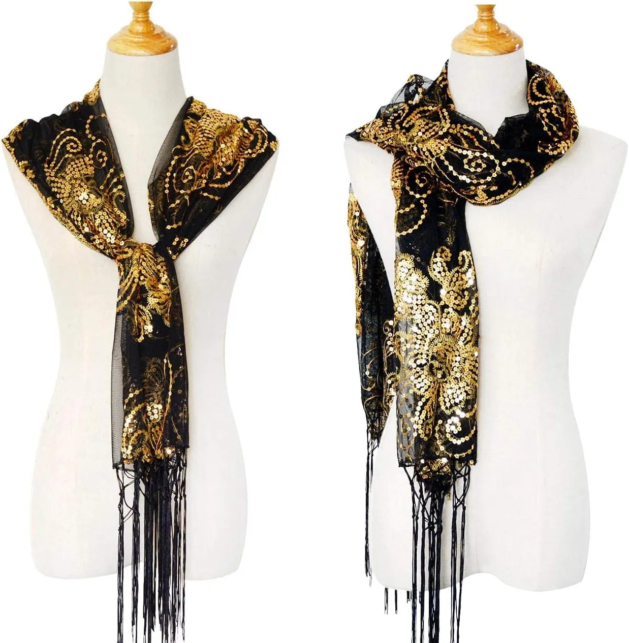 Wedding Cape treasure livelihood implementation Fringed Evening Shawl Wrap L'VOW Women's Glittering 1920s Scarf Mesh Sequin 