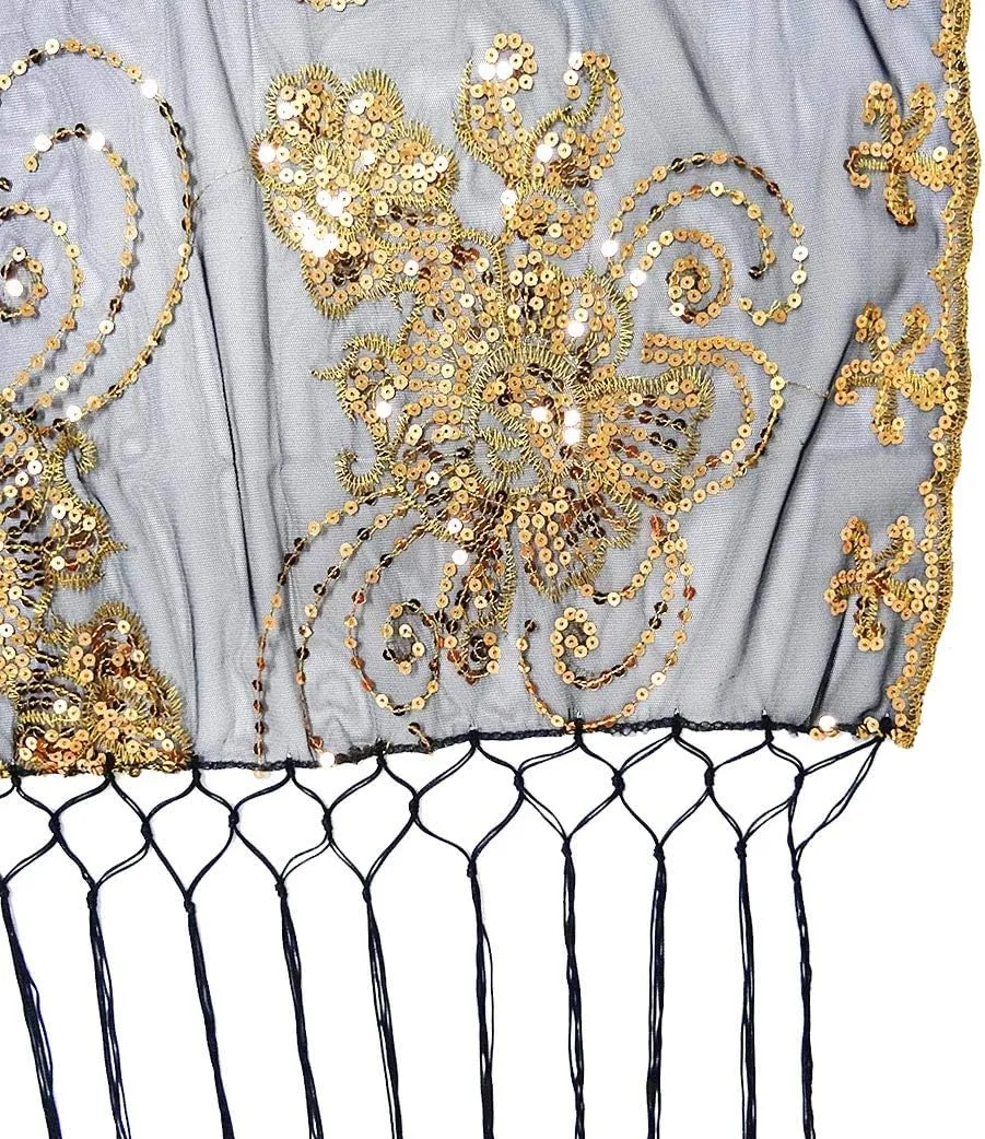Wedding Cape treasure livelihood implementation Fringed Evening Shawl Wrap L'VOW Women's Glittering 1920s Scarf Mesh Sequin 