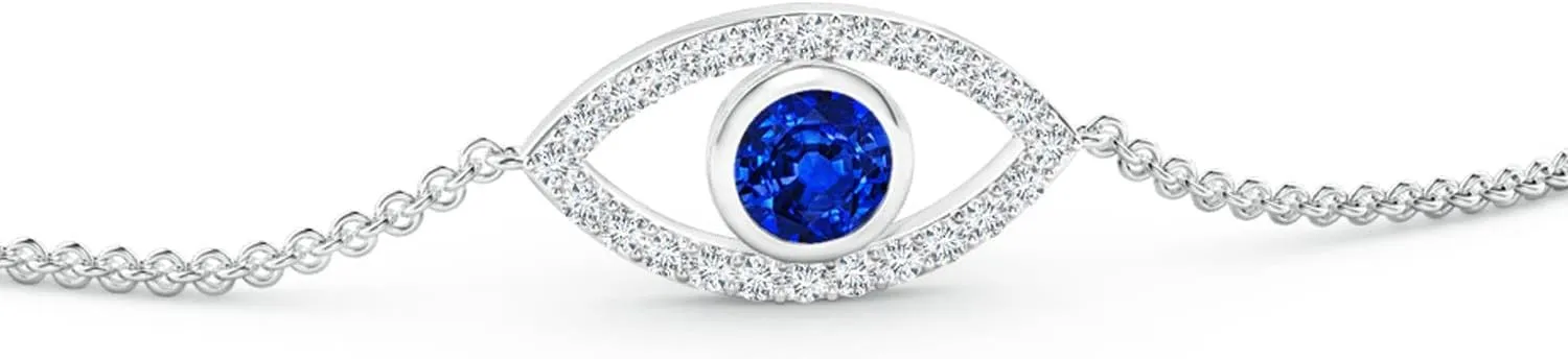 Wedding Jewelry Gift for Women Angara Natural Bezel-Set Sapphire and Diamond Evil Eye Bracelet in 14K Solid Gold/Platinum | September Birthstone, convex fellow graduation Birthday, Engagement, Anniversary, 