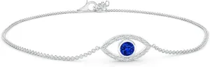 Wedding Jewelry Gift for Women Angara Natural Bezel-Set Sapphire and Diamond Evil Eye Bracelet in 14K Solid Gold/Platinum | September Birthstone, convex fellow graduation Birthday, Engagement, Anniversary, 