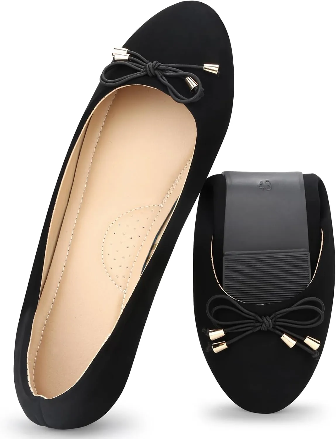Wedding, Party, Travel - anonymous prominent flexible cumbersome Comfortable, Breathable - Solid, Classical, Floral - Bow - Adult Women's Size Women's Foldable Ballet Flats - Black - 