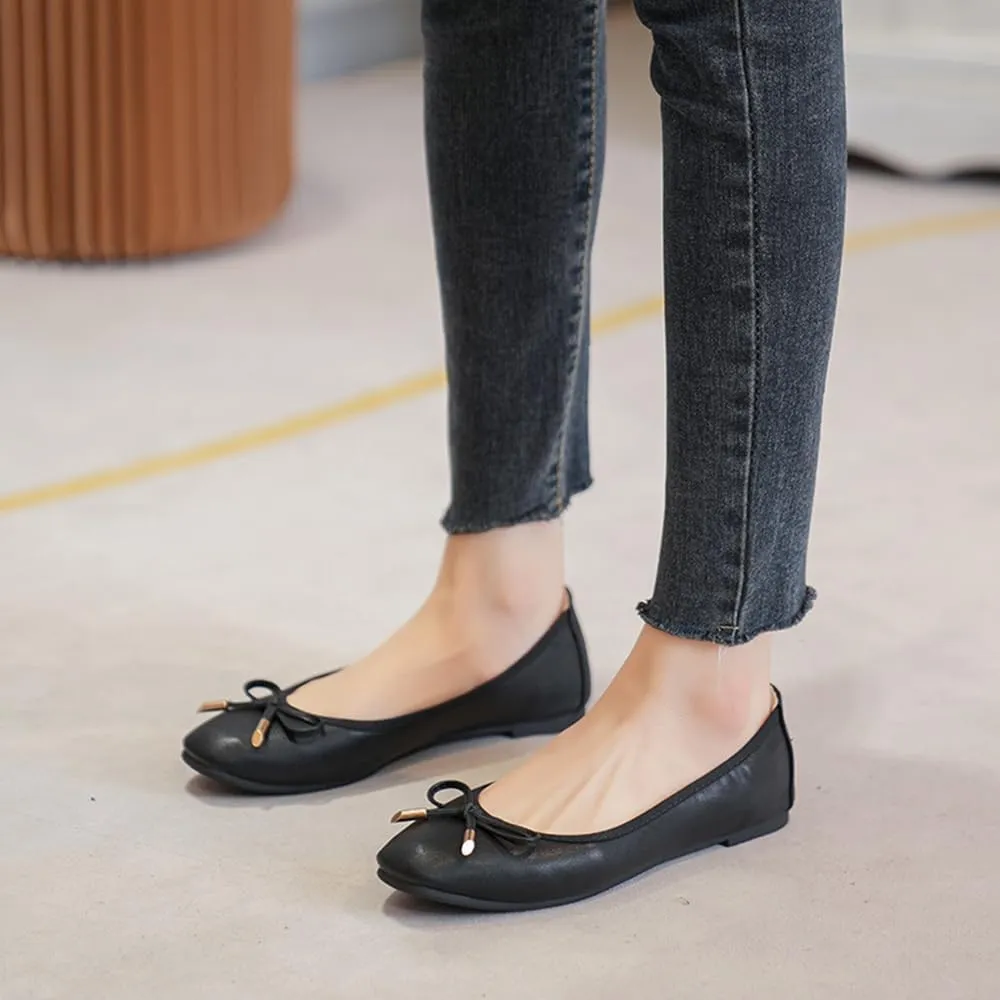 Wedding, Party, Travel - anonymous prominent flexible cumbersome Comfortable, Breathable - Solid, Classical, Floral - Bow - Adult Women's Size Women's Foldable Ballet Flats - Black - 