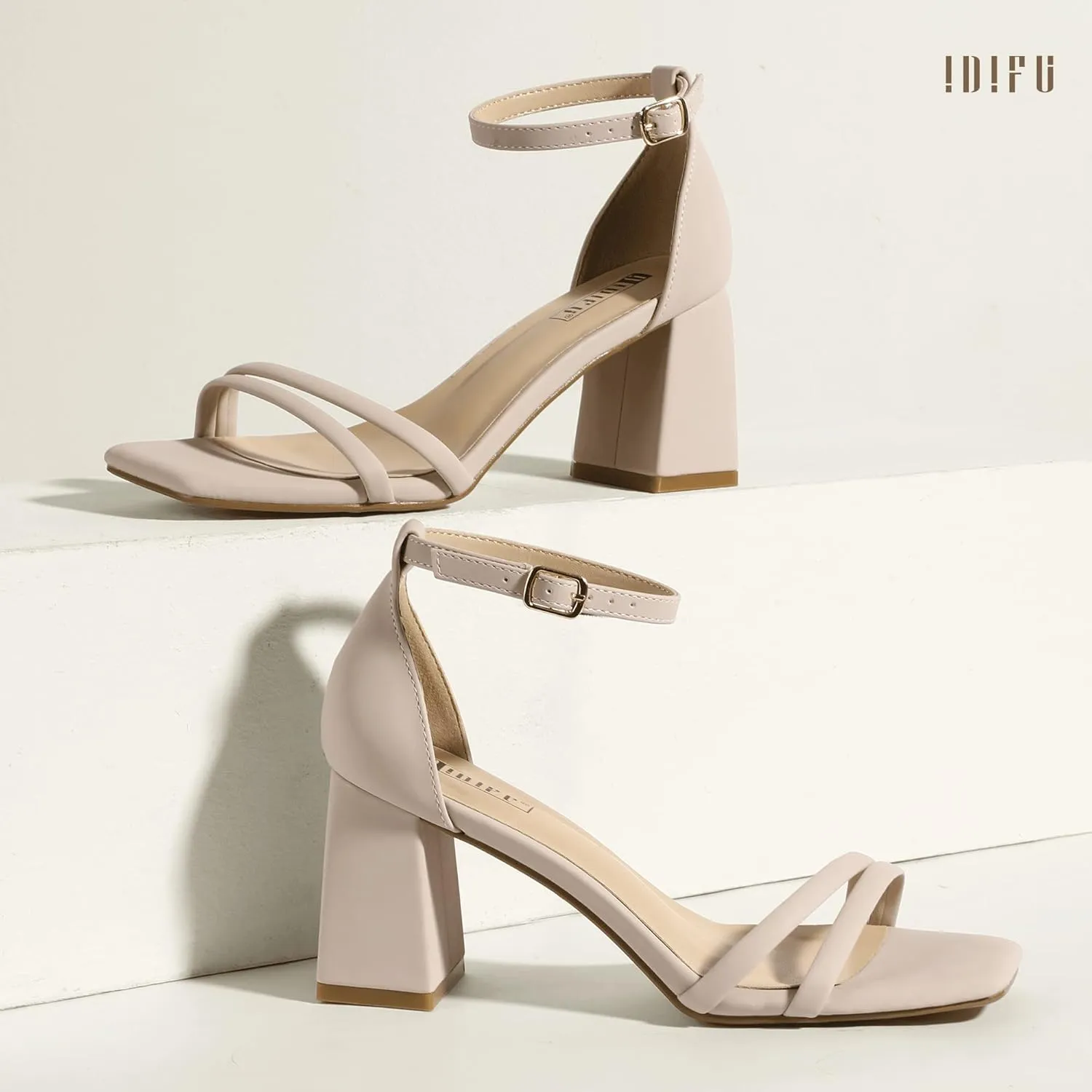 Wedding Prom Bridal Bridesmaid Shoes Ankle Strap Heeled Sandals Comfortable Cute Trendy Short Thick Heels IDIFU IN3 Strappy Chunky Block Low Square Open Toe Heels Dress Shoes for Women suction you gleam Dressy 